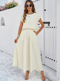 Taooba- White Casual Sleeveless Top and Flared Long Skirt Suit