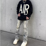 y2k American High Street Yellow Mud Dyed Vibe Style Washed Distressed Breasted Jeans Men's Ins Trendy Straight Zipper Long Pants