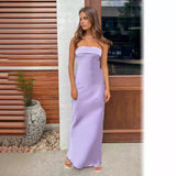 Taooba maxi dress Summer Women's New Solid Color Wrapped Chest Elastic Backless Knitted Satin Sexy Dress