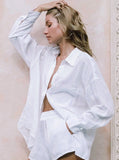 Taooba- White Long Sleeve Collared Button Shirt and Shorts Set