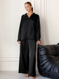 Taooba- Black Elegant Soft Blouse Pants Outer Wear