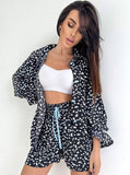 Taooba- Two Piece Floral Print Cardigan Long Sleeve Shorts Pajamas Suit