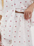 Taooba- Two Piece Ruffled Heart Printed White Short Sleeve Shorts Suit