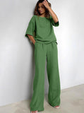 Taooba- Loose Shirt Wide Leg Pants Two Piece Set