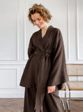 Taooba- Brown Crepe Long-Sleeves Loose Trouser Two-Piece Suit