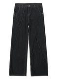 Taooba- 9584 BLACK RECONSTRUCTED STRAIGHT DENIM JEANS