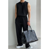 Taooba-9524 PLEATED SLEEVELESS SHIRT & WIDE DRAWSTRING PANTS