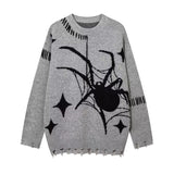 sweater Dark Vintage Spider Pattern Personalized Ripped Sweater Men's and Women's Pullover Loose Long Sleeve Knitted Sweater