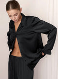 Taooba- Black Elegant Soft Blouse Pants Outer Wear