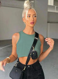 Taooba- Two Piece Green Sleeveless Tank Top Short Sets