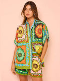 Taooba- Versatile Printed Daisy Flower Casual Loose Two Sets