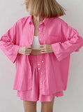 Taooba- Two-Piece Set Spring Rose Red Cardigan Long-Sleeved Comfortable Women's Wear