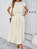 Taooba- White Casual Sleeveless Top and Flared Long Skirt Suit