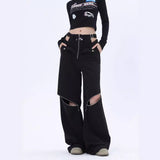 Taooba discover style ideas American Hot Girl Black Overalls Women's Y2g Harajuku Style High Street Zipper Design Mop Casual Pants