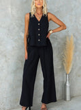 Taooba- Fashionable Solid Color V-Neck Sleeveless Trouser Casual Suit