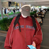 frat outfits Wine Red American-Style Stand Collar Baseball Jacket Men's Retro Oversize Autumn Men's Jacket Sports