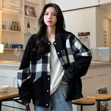 tomboy fits Plaid Coat for Women New Spring and Autumn American Retro Street Fashion Ins Loose Korean Style Student Baseball Uniform