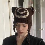 crochet adult hat Cat Ear Hat Hand-Woven Devil Horn Ruffle Cute Hot Girl Autumn and Winter Wool Warm