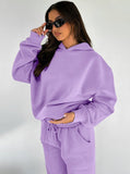 Taooba- Casual Purple Hooded Long Sleeve Sweater and Trousers Set