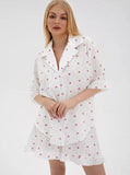 Taooba- Two Piece Ruffled Heart Printed White Short Sleeve Shorts Suit