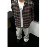 harajuku  American-Style Embroidered Plaid Shirt Long-Sleeved Men's Pu Handsome High-Grade Plaid Shirt Cleanfit Coat Top