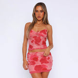 Taooba- Pink Floral Printed Sleeveless Crop Top and Skirt Set