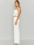 Taooba- Two Piece White Sleeveless Top and Long Skirt Set