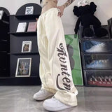 Taooba y2k Hip Hop Style American Retro Design Versatile Wide-Leg Pants Men's and Women's Street Letter Printed Drawstring Straight Pants