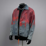 mens outfits 2024 American High Street Color Matching Tie-Dye Gradient Denim Coat Men's Spring and Autumn Retro Distressed All-Matching Jacket