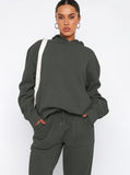 Taooba- Casual Deep Gray Hooded Long Sleeve Sweater and Trousers Set