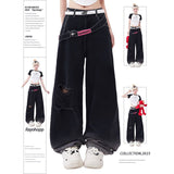 streetwear men outfits Star Denim Overalls Women's Autumn American Retro High Street Draping High Waist Loose Straight Wide Leg Long Pants Fashion