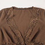 Taooba Dezirae Lace Woolen V-Neck Cardigan