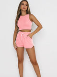 Taooba- Two Piece Peach Sleeveless Tank Top Short Sets