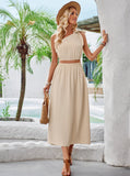 Taooba- Two Piece One Shoulder Asymmetrical Top High Waisted Skirt