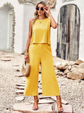 Taooba- Two Piece Sleeveless Top Wide Leg Square Pants