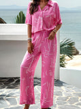 Taooba- Pink Temperament Printed Short-Sleeved Suit