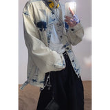 street fashion men streetwear Spring and Autumn American Washed Rice Apricot Denim Coat Men's and Women's Loose Lapel Couple Jacket Casual