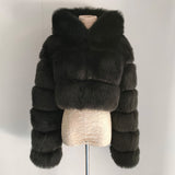 going out winter outfits Fur Coat Short Hooded Faux Fur Coat Faux Fox Fur Long Sleeve Stitching Women's Coat