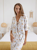 Taooba- Spring Style Soft Comfortable White Printed Long-Sleeved Pajama Set