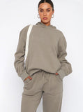 Taooba- Casual Gray Hooded Long Sleeve Sweater and Trousers Set