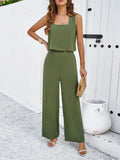 Taooba- Green Two Piece Sleeveless Top and Loose Pants Set