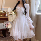 Taooba pop culture dress to impress French Sweet First Love Fairy Skirt 2024 Spring and Summer Age-Reducing Bow Waist Slimming Princess Style Mid-Length Dress