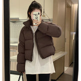 egirl style Black Short down Jacket Women's Winter 2024 Lightweight Thickened College Style Stand Collar White Duck down Kendou Style Bread Coat