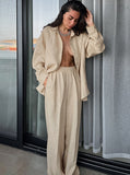 Taooba- Casual Solid Color Oversized Long Sleeve and Pants