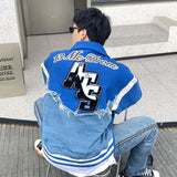 90s fashion Retro Denim Stitching Jacket Men's Spring and Autumn Design Sense Niche American Street Couple Jacket