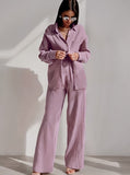 Taooba- Collared Button Long Sleeve Crepe Pajama Home Wear Set