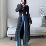 datenight fall outfits Women's Long Knitted Cardigan 2024 Autumn Elegant Slim Fit Casual V-neck Sweater Coat