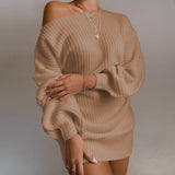 turtle neck outfit men Autumn and Winter Mid-Length Knitted Sexy off-Shoulder Pullover Women's Solid Color Woolen Skirt