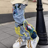 jeans American Hong Kong Style Original American Street Heavy Embroidery Ripped Jeans Men's New Long Pants