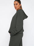 Taooba- Casual Deep Gray Hooded Long Sleeve Sweater and Trousers Set